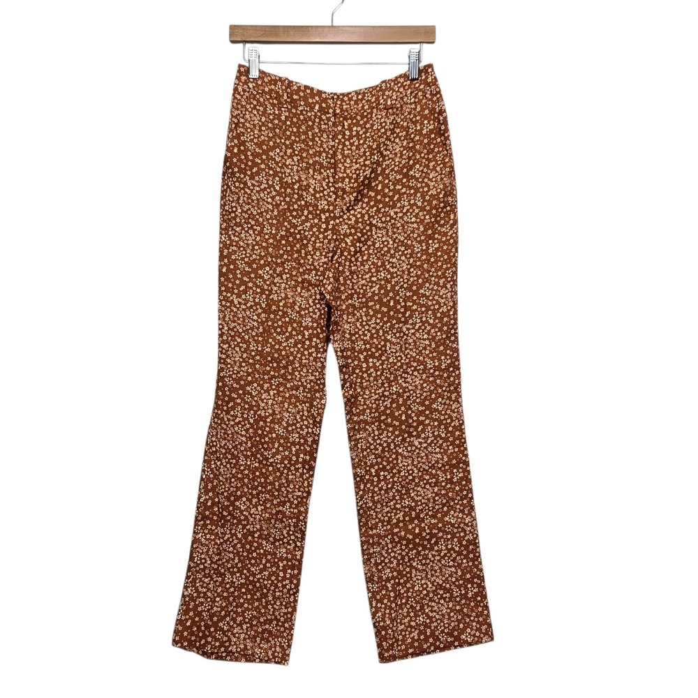Free People Rust Brown Floral Print 100% Linen Straight Leg Pants Womens Sizeβ 2